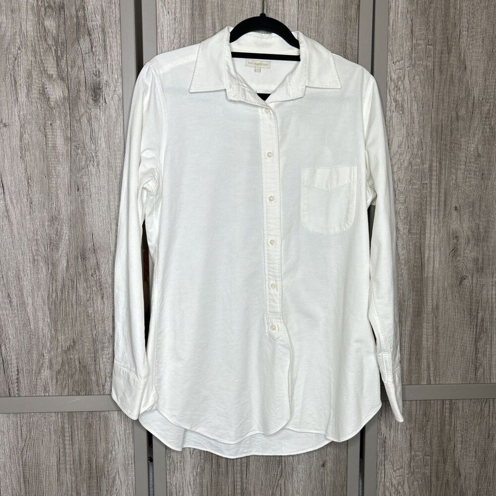 Ann Mashburn Button Down Shirt Long Sleeve White Color Cotton Size L